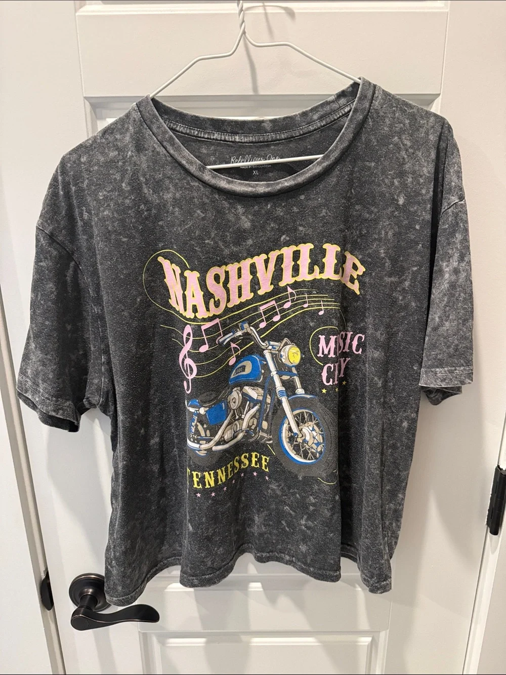 Rebellious One Black Nashville Motorcycle Graphic Tee with Blue Accent